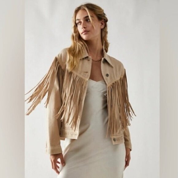 Free People We the Free fringe denim jacket - Picture 1 of 5